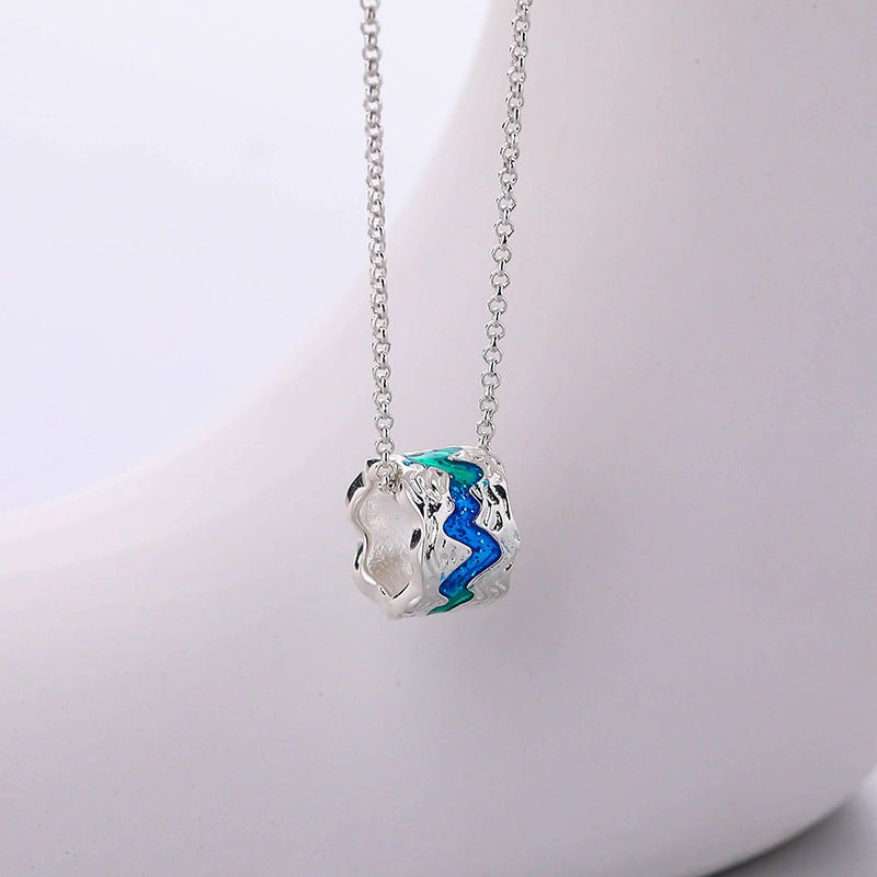 Unique Blue & Turquoise Sterling Silver Necklace, Resin Jewelry, Couple Pendant - Engraved Memories