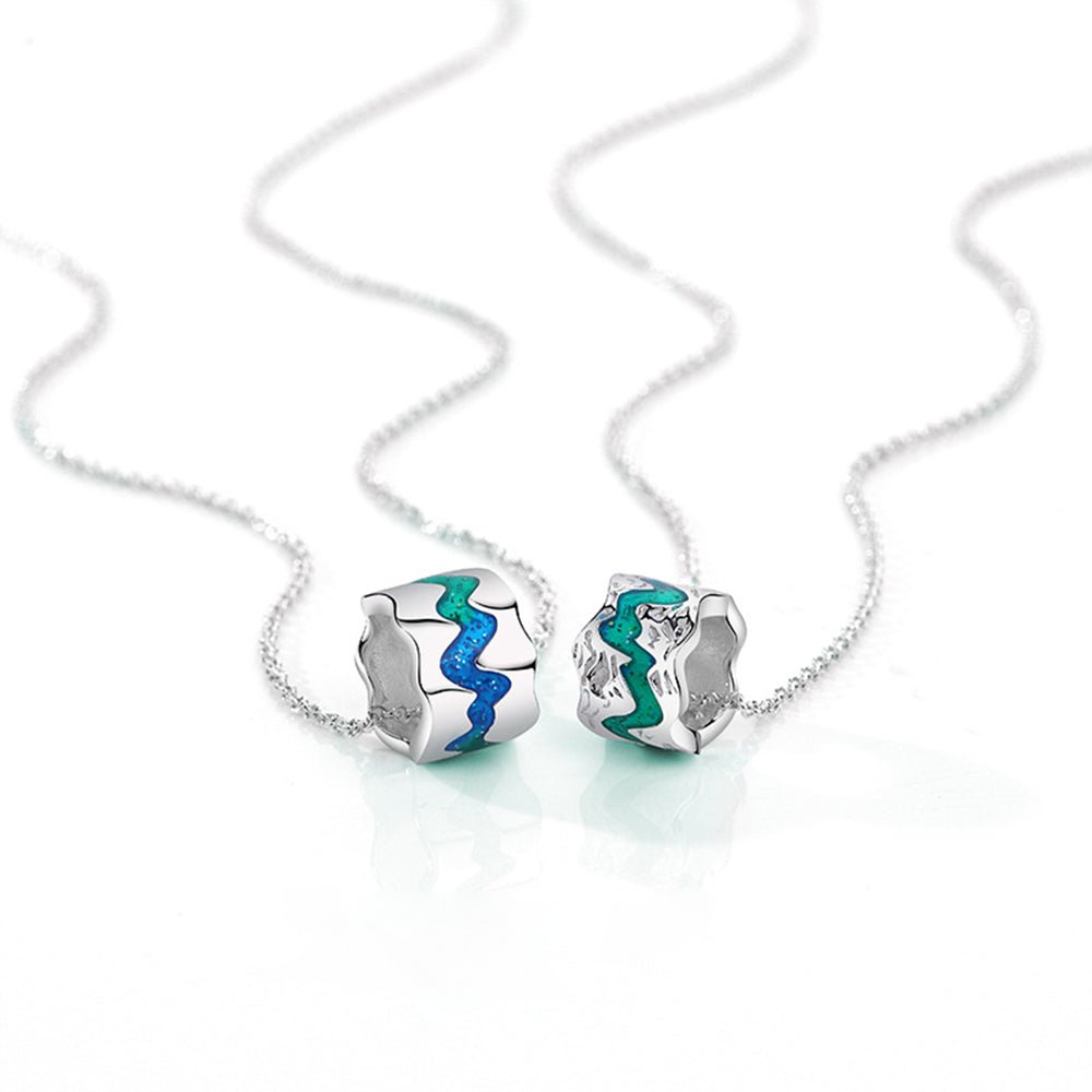 Unique Blue & Turquoise Sterling Silver Necklace, Resin Jewelry, Couple Pendant - Engraved Memories