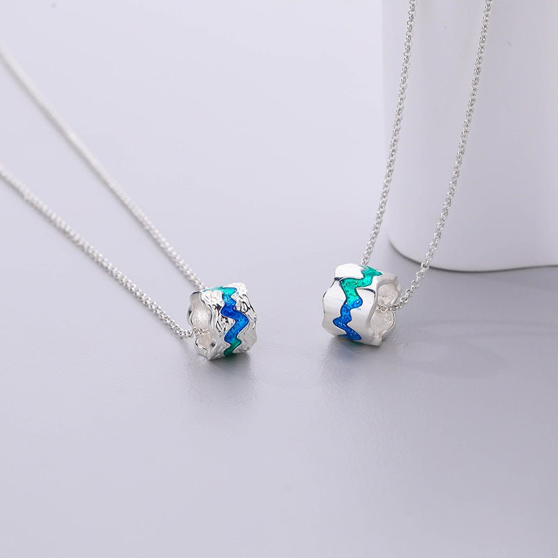 Unique Blue & Turquoise Sterling Silver Necklace, Resin Jewelry, Couple Pendant - Engraved Memories