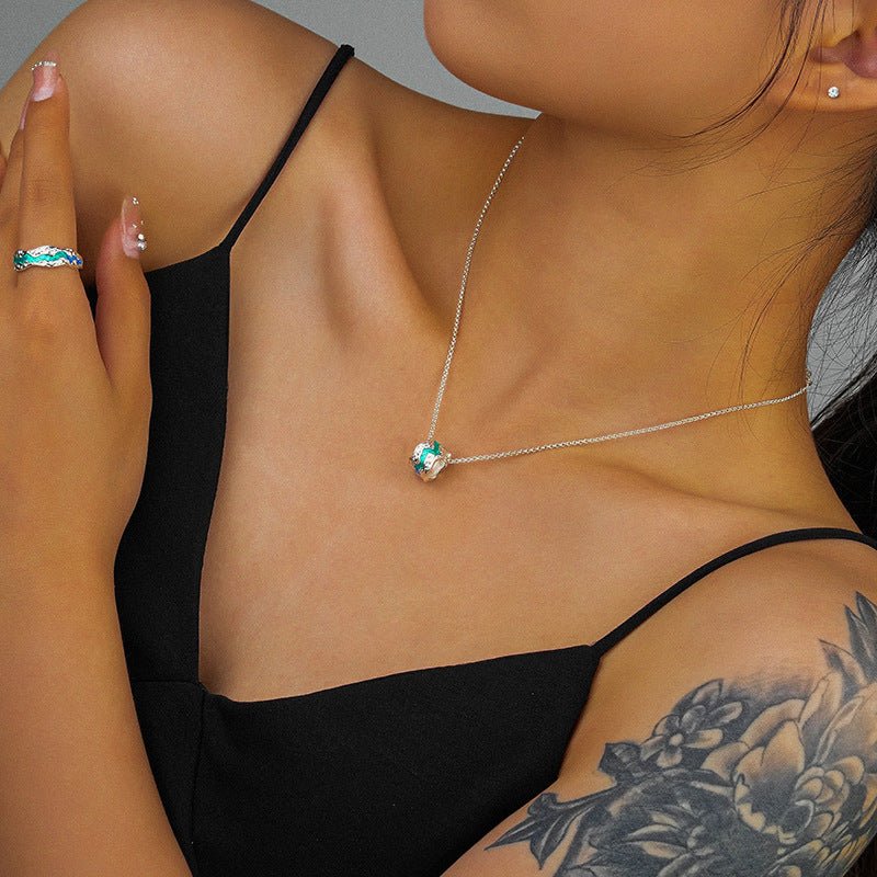 Unique blue & turquoise sterling silver necklace, resin couple pendant, timeless and exclusive design.