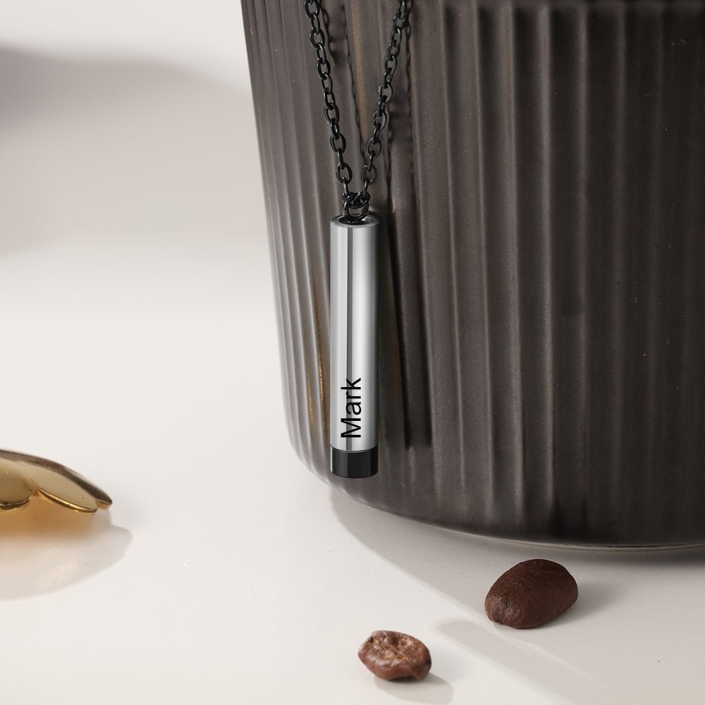 Personalized vertical bar necklace, copper, silver/black, 55+5cm, couple's name pendant, 5.9g
