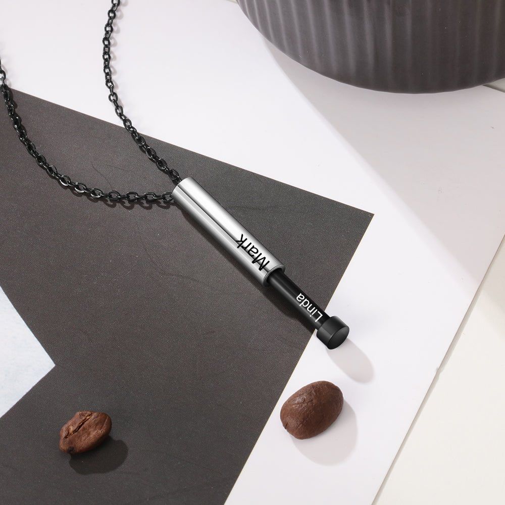 Vertical Bar Necklace, Personalised Name Stainless Steel Bar Pendant, Couple's Name Necklaces - Engraved Memories