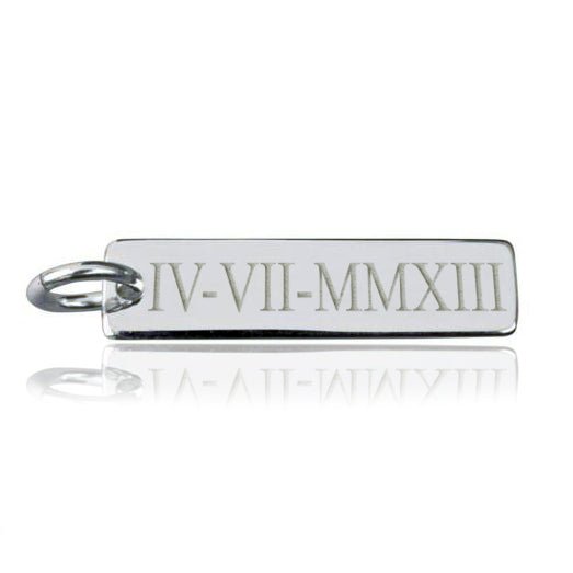 Customizable sterling silver bar pendant necklace, perfect for anyone. Engrave up to 30 characters on both sides.