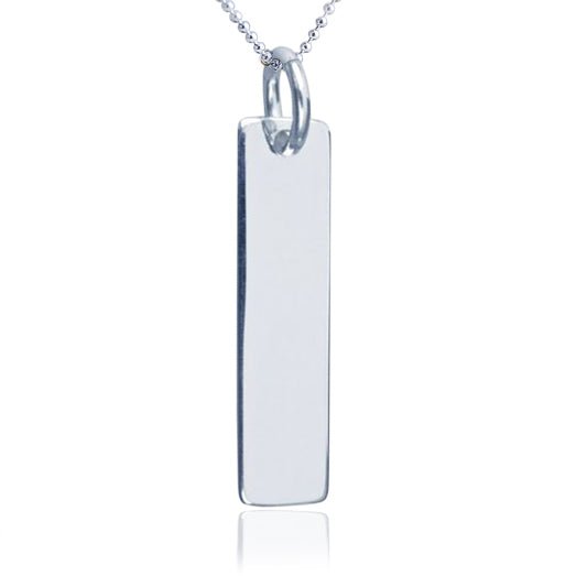 Customizable sterling silver bar pendant necklace, perfect for anyone. Engrave up to 30 characters on both sides.