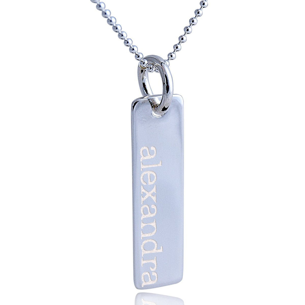 Vertical Dog Tag Pendant Necklace | Sterling Silver 925 | Father's day gift - Engraved Memories